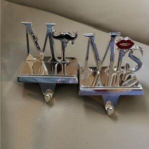 Mr & Mrs Silver Decorative Wall Hooks - Set of 2
